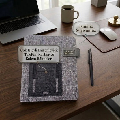 İsme Özel Telefon Tutuculu Organizer ve İmza Kalemi Seti